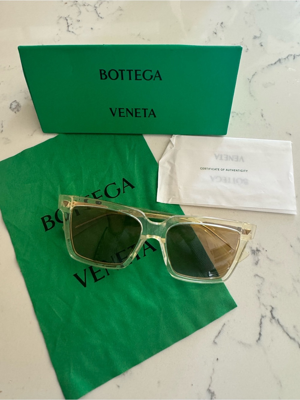 Bottega Veneta Clear Acetate Sunglasses with Dark Yellow Tint Lenses